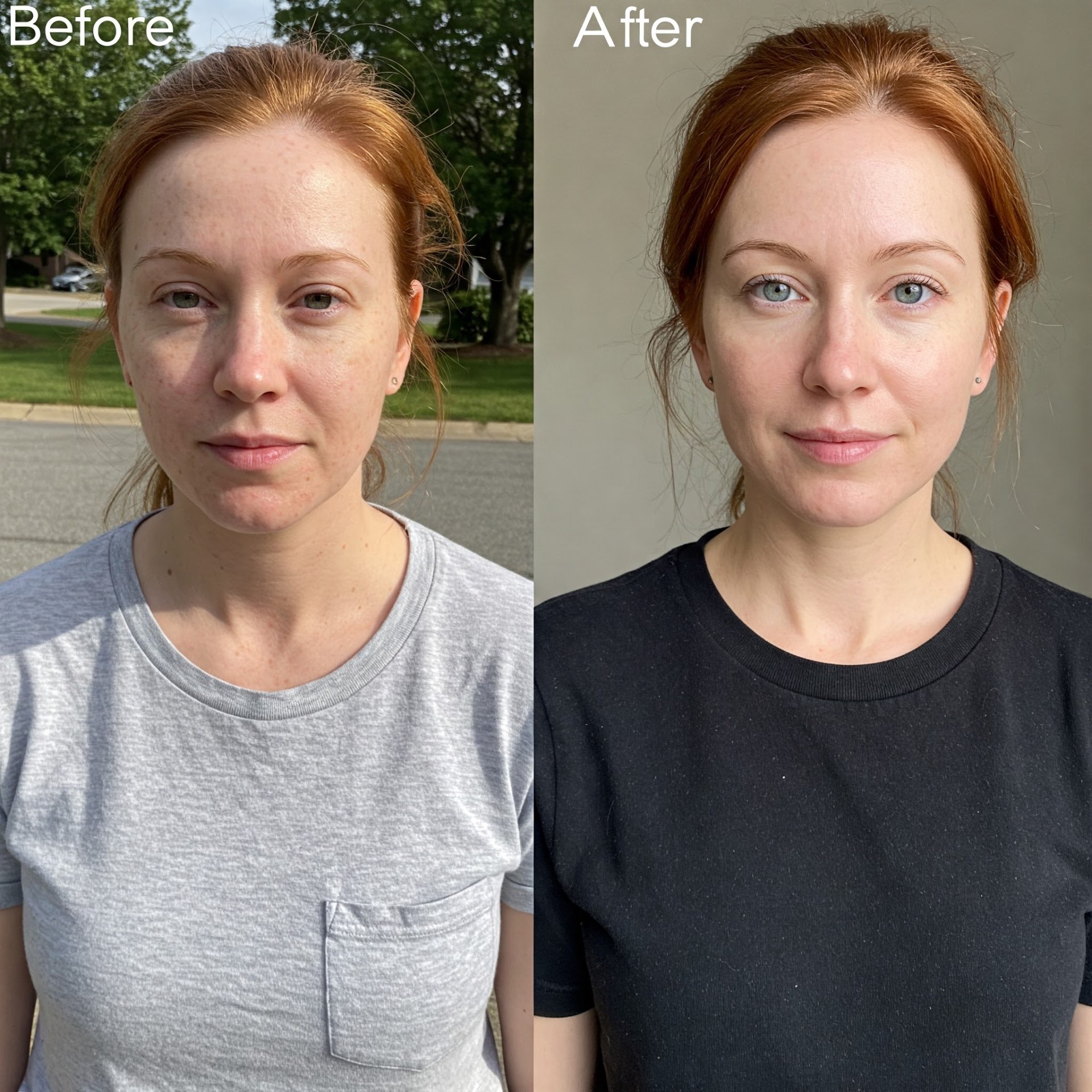 Female facial rejuvenation before and after light therapy