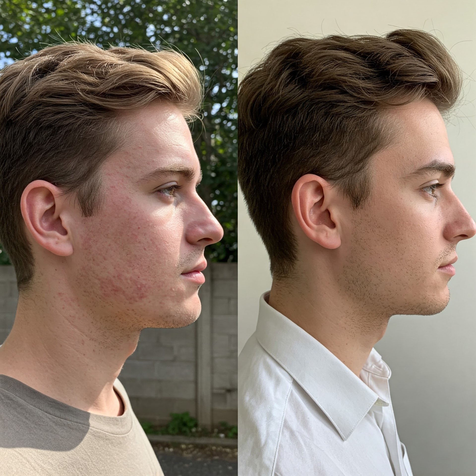 Acne reduction before and after light therapy