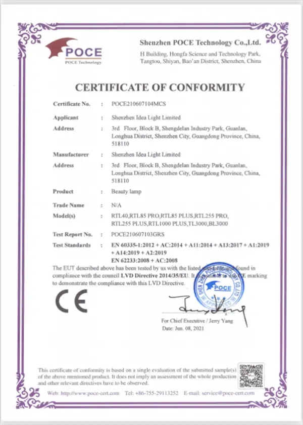 CE Certificate of Conformity