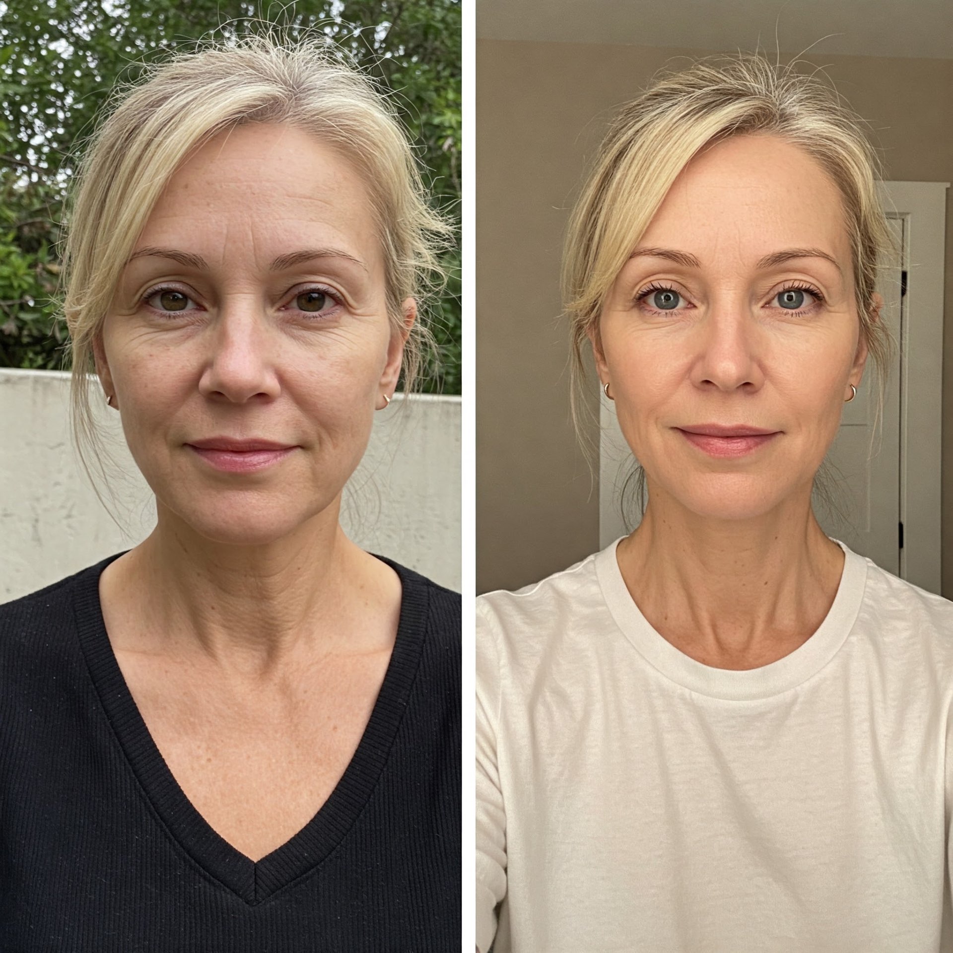 Female skin tone improvement before and after light therapy
