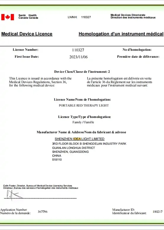 Medical Device Licence Certificate