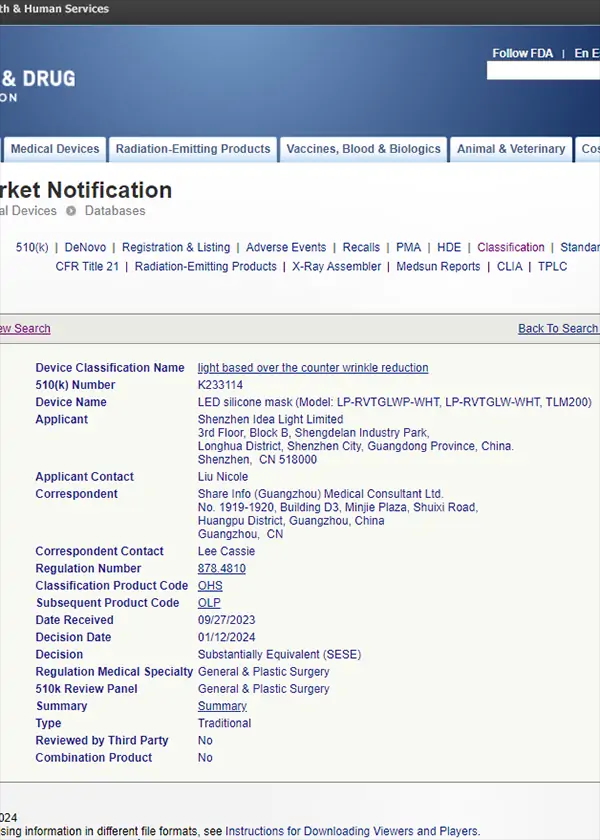 FDA 510(k) Clearance Certificate